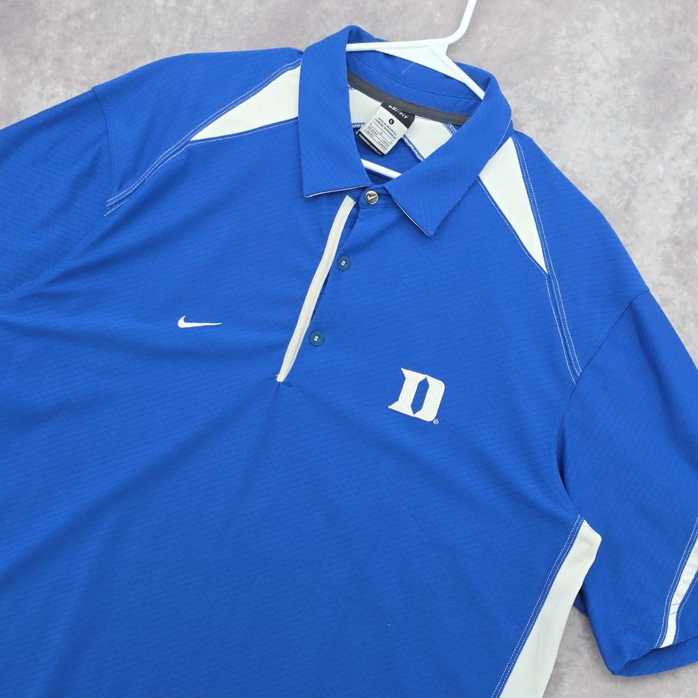 Duke Blue Devils Nike Polo Shirt Mens Large Dri-FIT Royal Blue White Golf Top